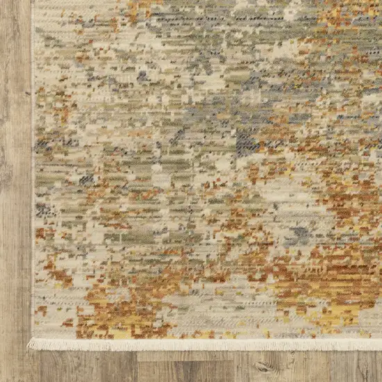 12' Beige And Gold Abstract Runner Rug With Fringe Photo 8