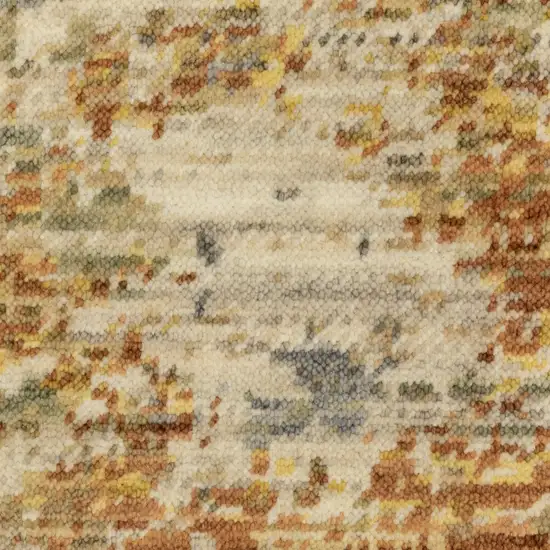 12' Beige And Gold Abstract Runner Rug With Fringe Photo 7