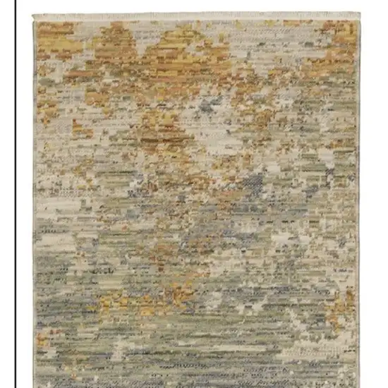 12' Beige And Gold Abstract Runner Rug With Fringe Photo 5