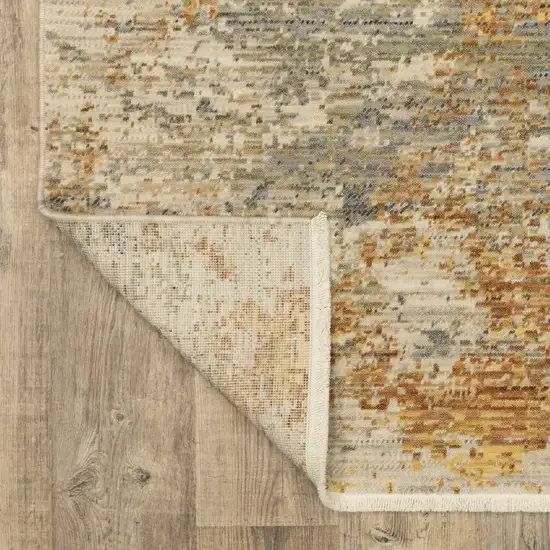 12' Beige And Gold Abstract Runner Rug With Fringe Photo 6
