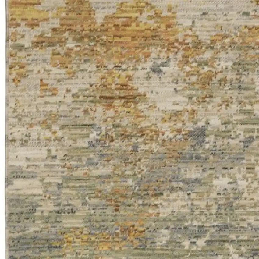 12' Beige And Gold Abstract Runner Rug With Fringe Photo 9