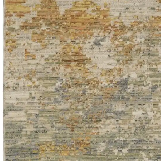 12' Beige And Gold Abstract Runner Rug With Fringe Photo 9