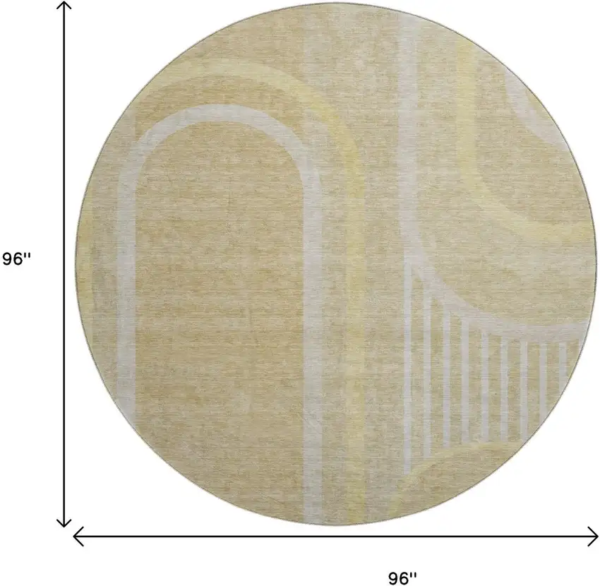 8' Beige And Gold Geometric Washable Round Rug With UV Protection Photo 9