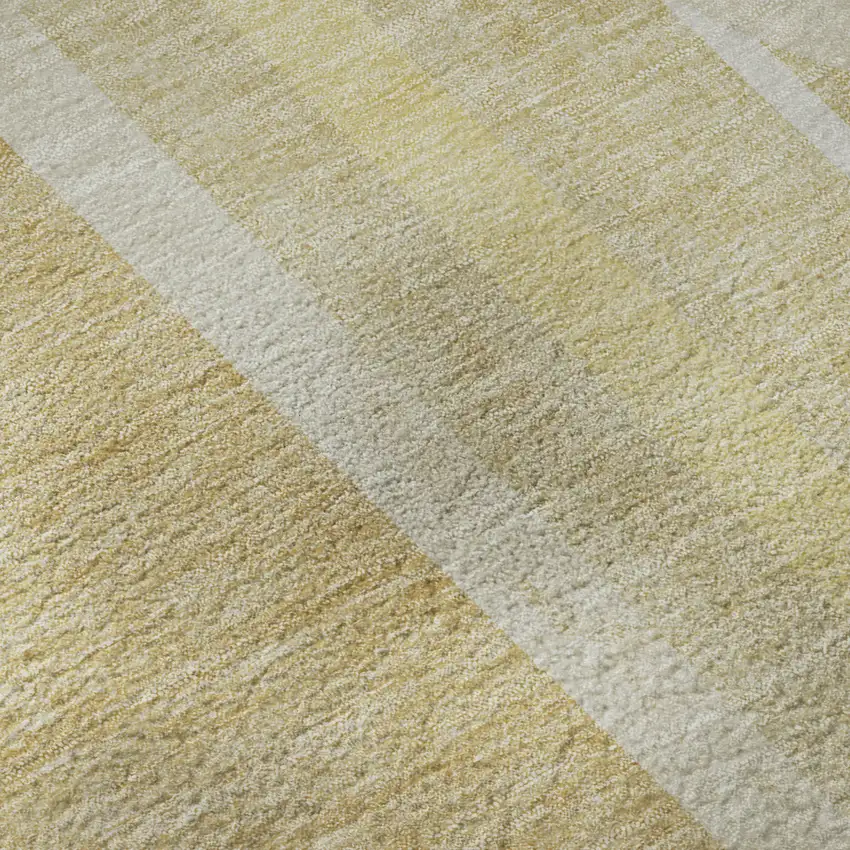 8' Beige And Gold Geometric Washable Round Rug With UV Protection Photo 8