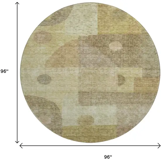 8' Beige And Gold Geometric Washable Round Rug With UV Protection Photo 9