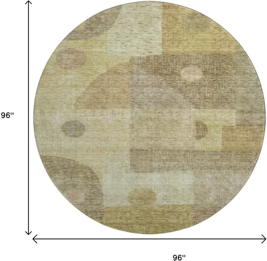 8' Beige And Gold Geometric Washable Round Rug With UV Protection Photo 9