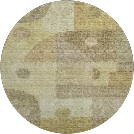 8' Beige And Gold Geometric Washable Round Rug With UV Protection Photo 1