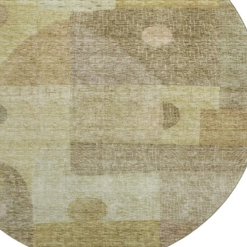 8' Beige And Gold Geometric Washable Round Rug With UV Protection Photo 2