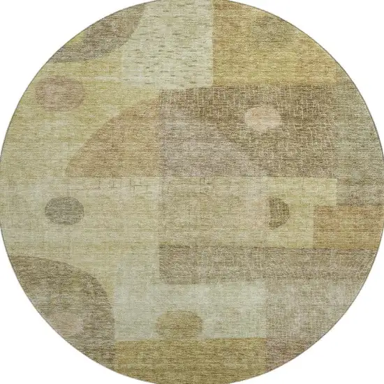8' Beige And Gold Geometric Washable Round Rug With UV Protection Photo 3