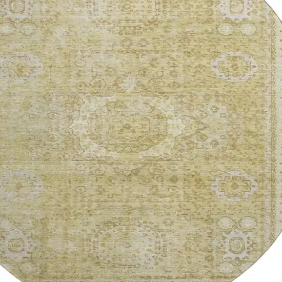 8' Beige And Gold Oriental Washable Round Rug With UV Protection Photo 2