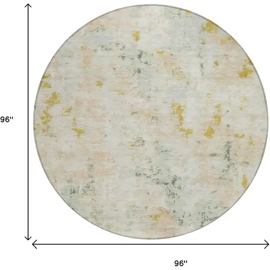 8' Beige And Gold Round Abstract Washable Indoor Outdoor Area Rug Photo 8