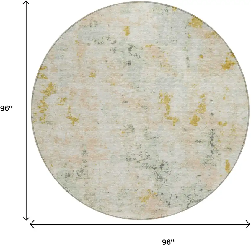 8' Beige And Gold Round Abstract Washable Indoor Outdoor Area Rug Photo 8