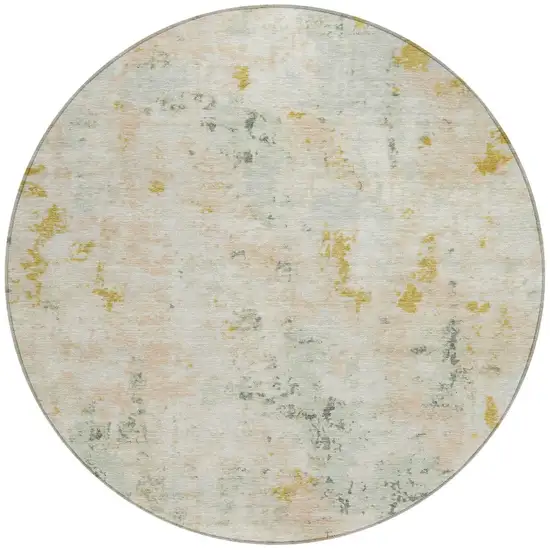 8' Beige And Gold Round Abstract Washable Indoor Outdoor Area Rug Photo 3