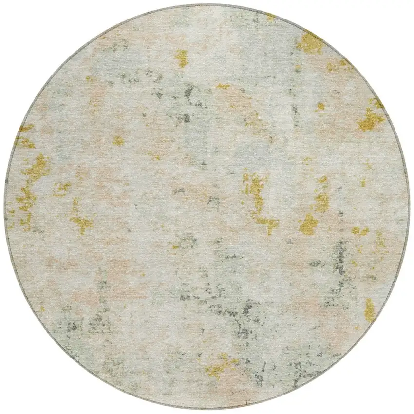 8' Beige And Gold Round Abstract Washable Indoor Outdoor Area Rug Photo 3