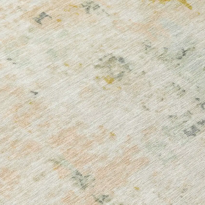 8' Beige And Gold Round Abstract Washable Indoor Outdoor Area Rug Photo 9