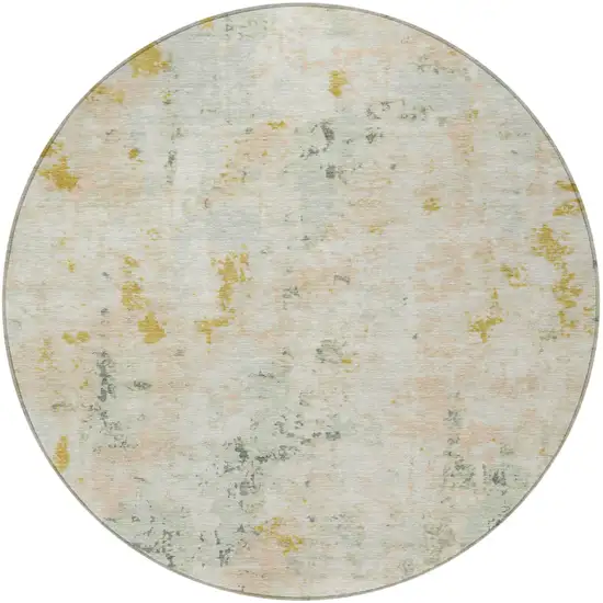 8' Beige And Gold Round Abstract Washable Indoor Outdoor Area Rug Photo 4