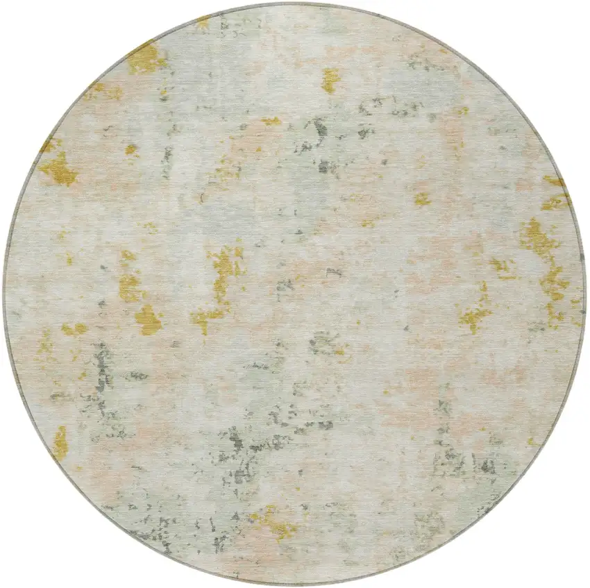 8' Beige And Gold Round Abstract Washable Indoor Outdoor Area Rug Photo 4