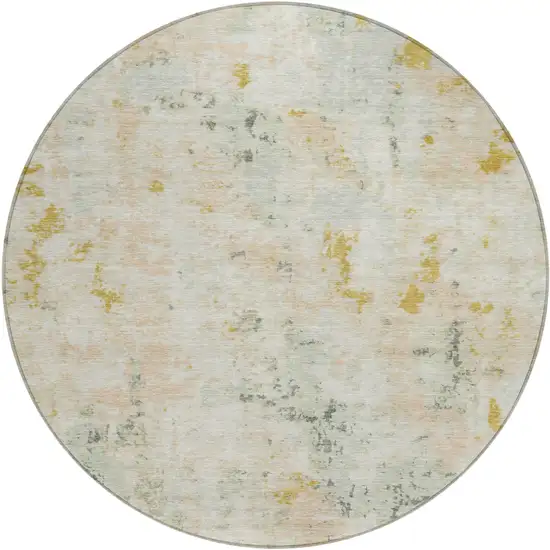 8' Beige And Gold Round Abstract Washable Indoor Outdoor Area Rug Photo 1
