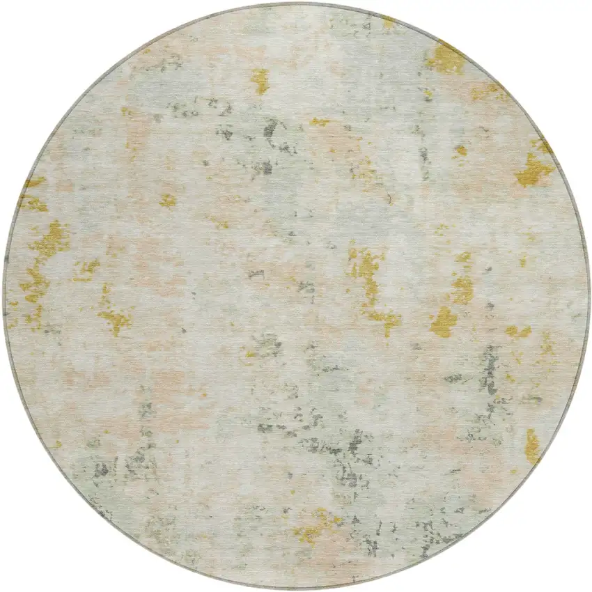 8' Beige And Gold Round Abstract Washable Indoor Outdoor Area Rug Photo 1