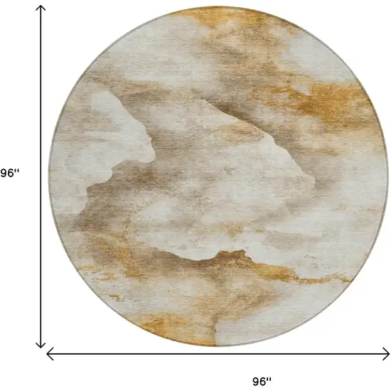8' Beige And Gold Round Abstract Washable Indoor Outdoor Area Rug Photo 9
