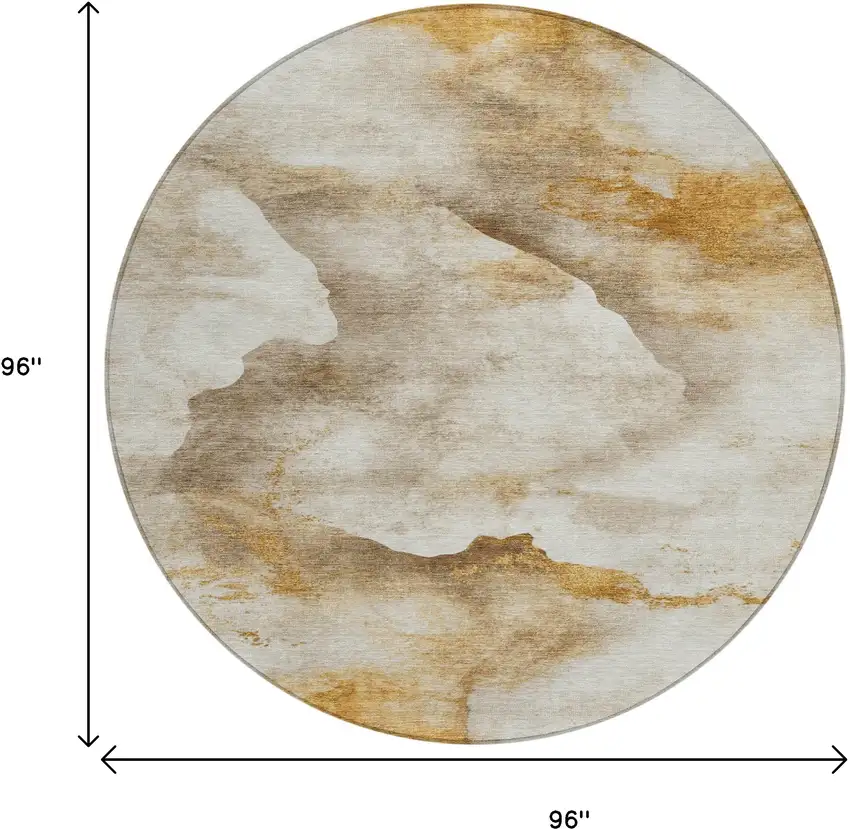8' Beige And Gold Round Abstract Washable Indoor Outdoor Area Rug Photo 9