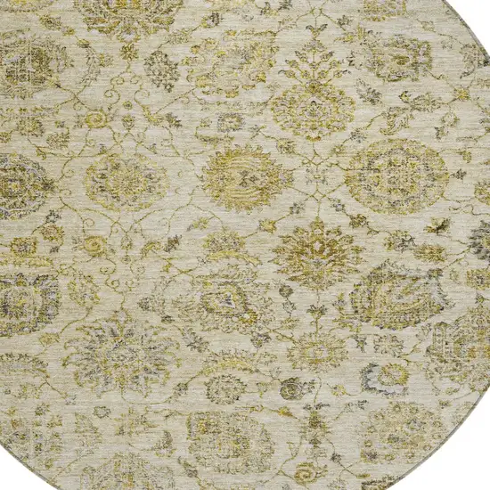 8' Beige And Gold Round Damask Washable Indoor Outdoor Area Rug Photo 8