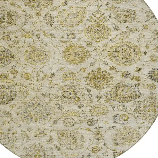 8' Beige And Gold Round Damask Washable Indoor Outdoor Area Rug Photo 4