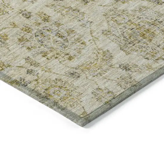 8' Beige And Gold Round Damask Washable Indoor Outdoor Area Rug Photo 7