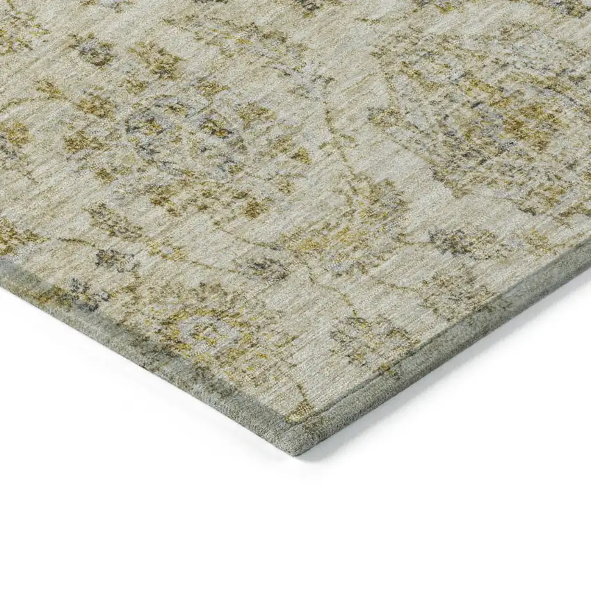 8' Beige And Gold Round Damask Washable Indoor Outdoor Area Rug Photo 7