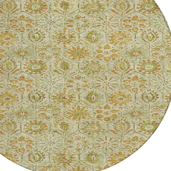 8' Beige And Gold Round Floral Washable Indoor Outdoor Area Rug Photo 8