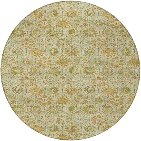 8' Beige And Gold Round Floral Washable Indoor Outdoor Area Rug Photo 3