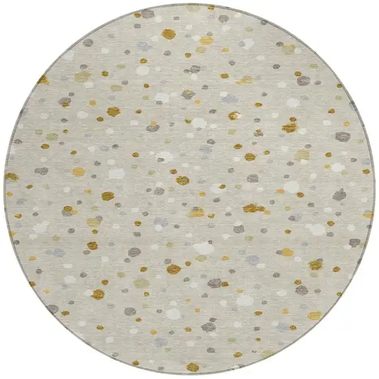 8' Beige And Gold Round Geometric Washable Indoor Outdoor Area Rug Photo 4