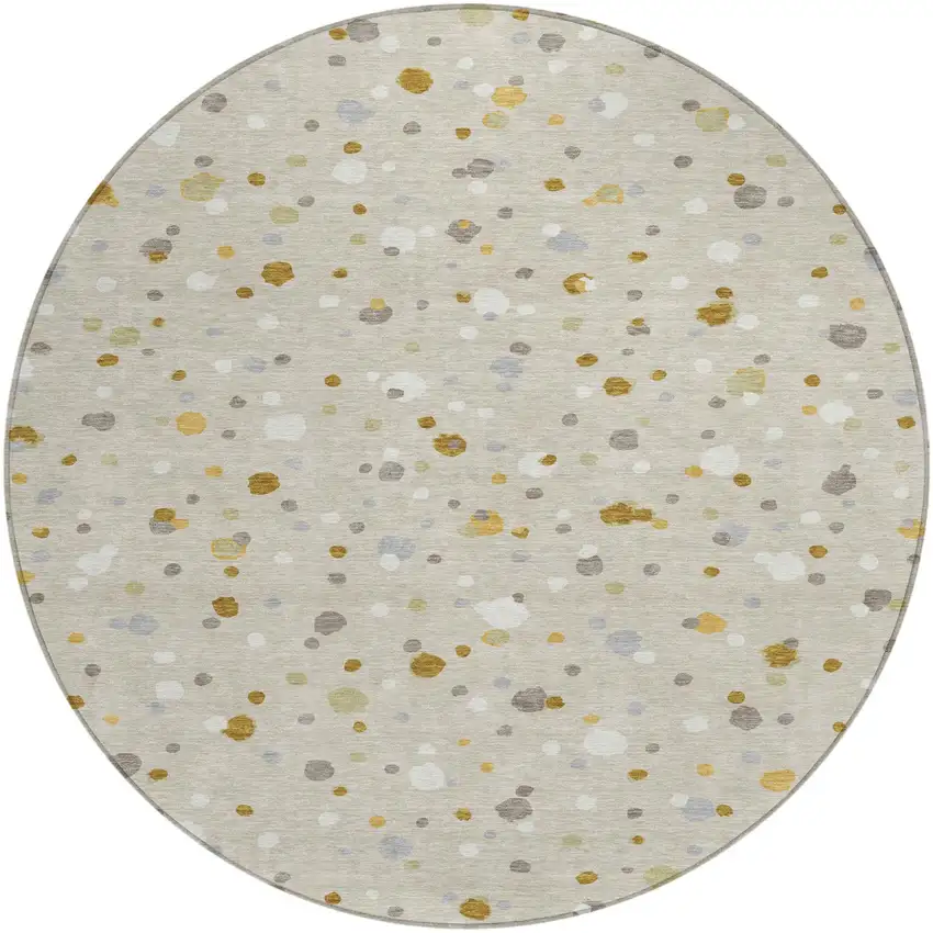 8' Beige And Gold Round Geometric Washable Indoor Outdoor Area Rug Photo 2