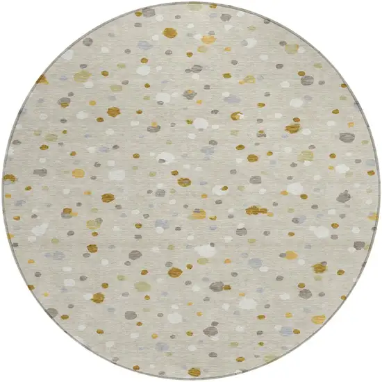 8' Beige And Gold Round Geometric Washable Indoor Outdoor Area Rug Photo 2