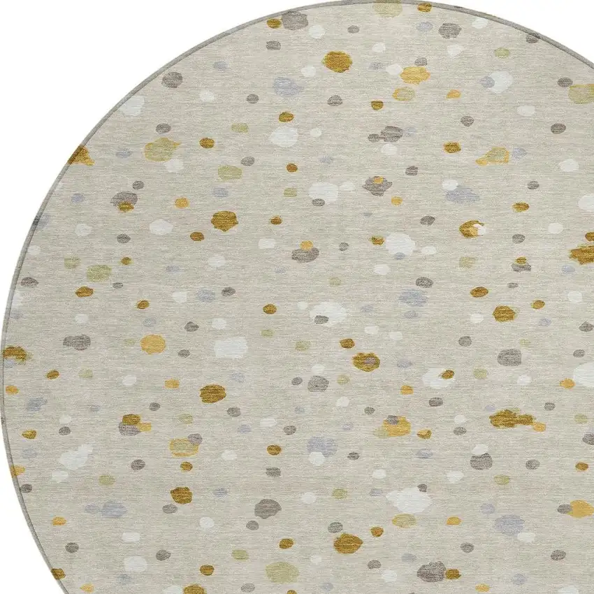 8' Beige And Gold Round Geometric Washable Indoor Outdoor Area Rug Photo 3