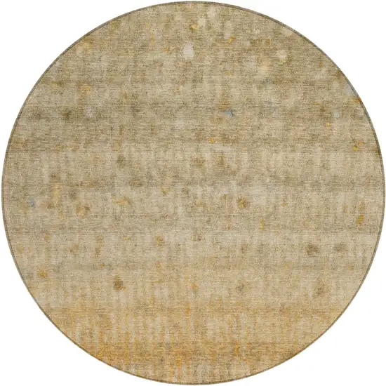 8' Beige And Gold Round Striped Washable Indoor Outdoor Area Rug Photo 2