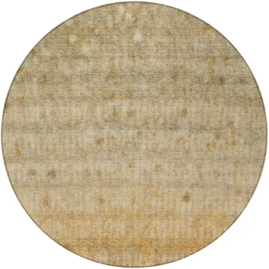 8' Beige And Gold Round Striped Washable Indoor Outdoor Area Rug Photo 4
