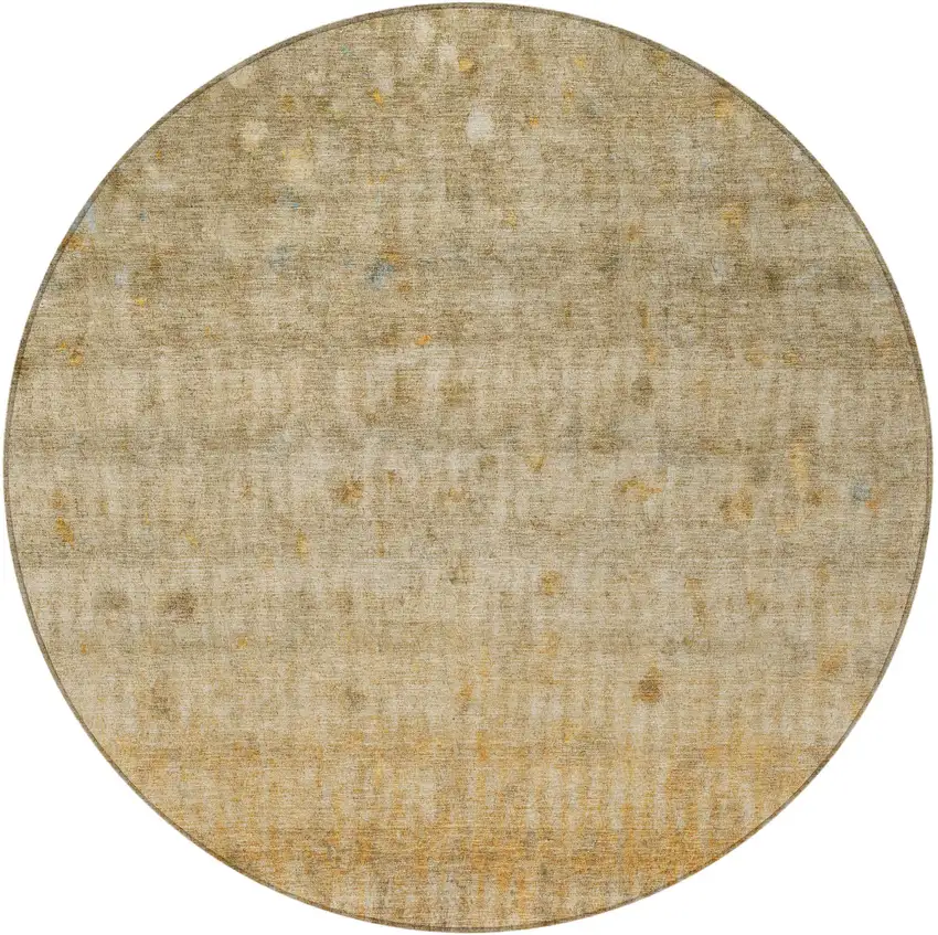 8' Beige And Gold Round Striped Washable Indoor Outdoor Area Rug Photo 4