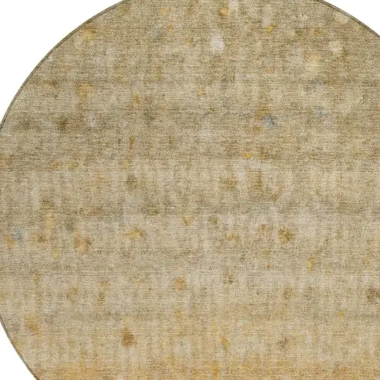 8' Beige And Gold Round Striped Washable Indoor Outdoor Area Rug Photo 7