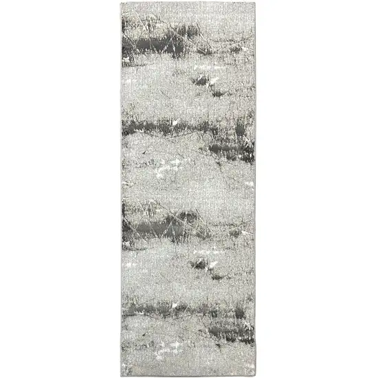 8' Beige And Gray Abstract Distressed Runner Rug Photo 2