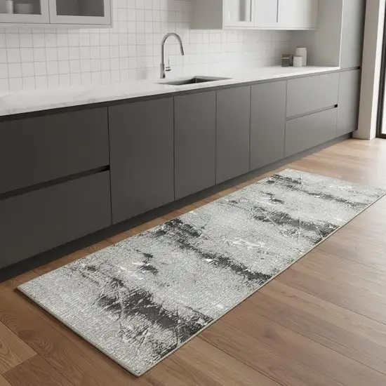 8' Beige And Gray Abstract Distressed Runner Rug Photo 1