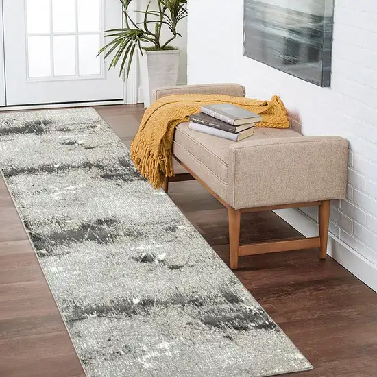 8' Beige And Gray Abstract Distressed Runner Rug Photo 4