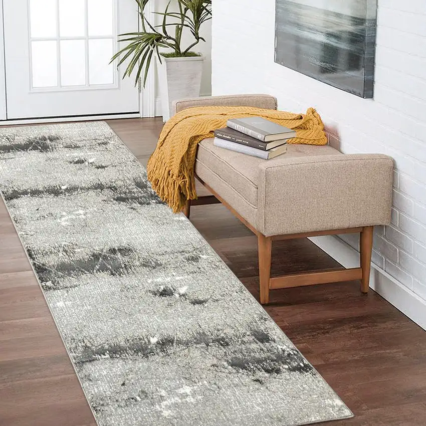 8' Beige And Gray Abstract Distressed Runner Rug Photo 4