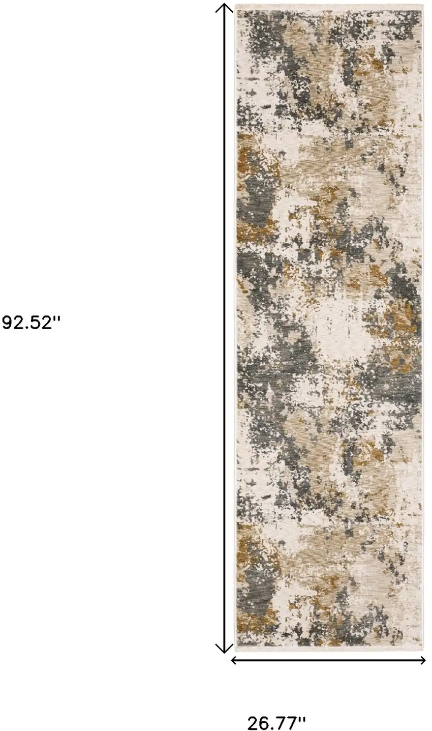 8' Beige And Gray Abstract Runner Rug With Fringe Photo 3