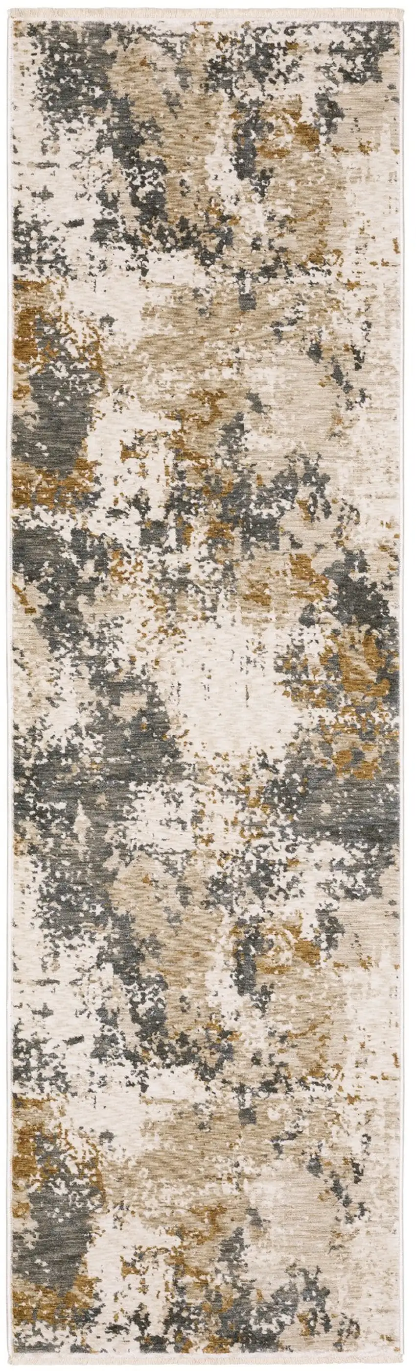 8' Beige And Gray Abstract Runner Rug With Fringe Photo 2