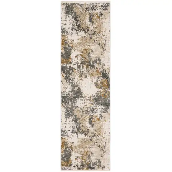 8' Beige And Gray Abstract Runner Rug With Fringe Photo 2