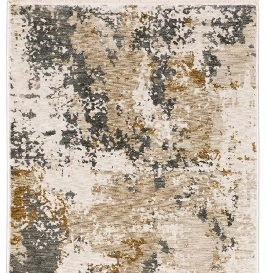 8' Beige And Gray Abstract Runner Rug With Fringe Photo 4