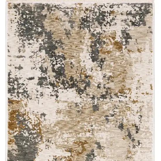 8' Beige And Gray Abstract Runner Rug With Fringe Photo 4