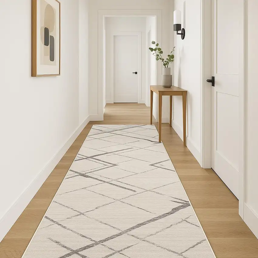 18' Beige And Gray Abstract Runner Rug Photo 2