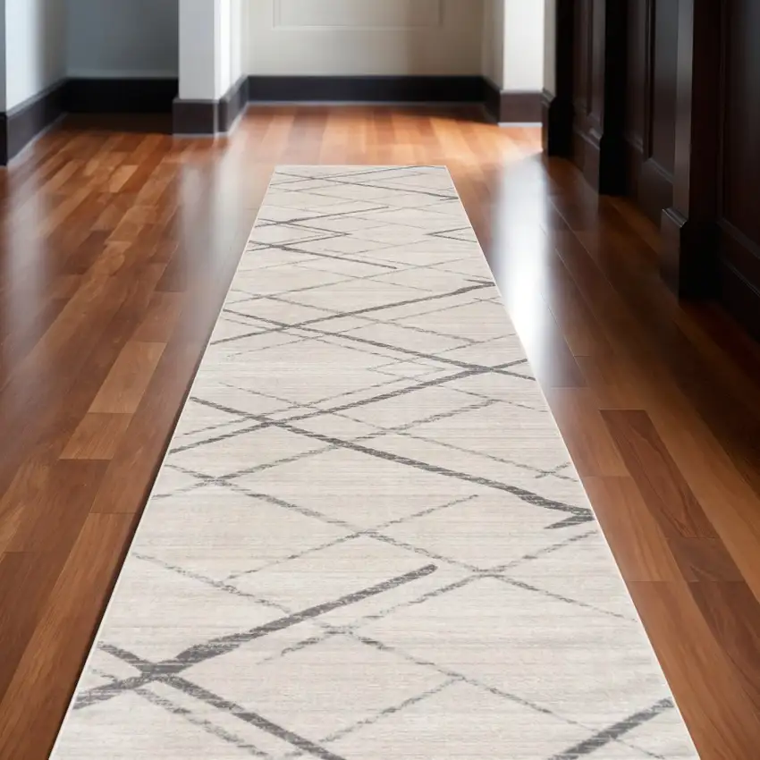 12' Beige And Gray Abstract Runner Rug Photo 2